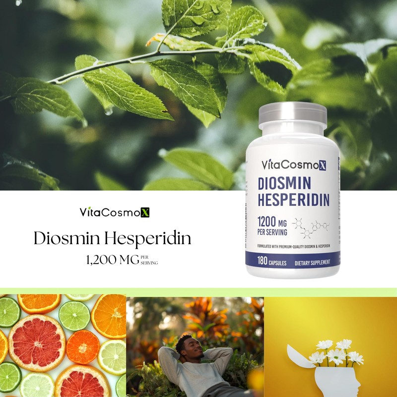 VitaCosmoX Diosmin Hesperidin 1200 mg Complex, 180 Capsules, Citrus Bioflavonoids
