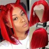 PANDA ANGEL Red Bob Wig Human Hair 13X4 Straight Hd