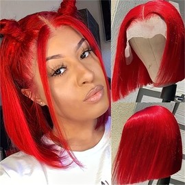 PANDA ANGEL Red Bob Wig Human Hair 13X4 Straight Hd Bob Lace Front Wigs Human Hair Wear and Go Glueless Wig Pre Plucked Pre Cut Bob Hd Lace Frontal Wig Short Wigs For Black Women