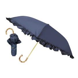 Round Silhouette, Completely Blackout, Thin, 3-tier Folding Umbrella, For Both Sunny and Rainy Weather, Ruffle, Ribs, 19.7 inches (50 cm), Expanded Size: Diameter 35.0 inches (89 cm), Compact and
