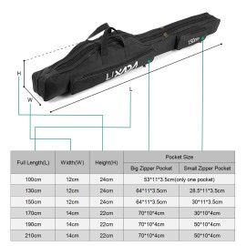 Lixada Portable Fishing Bag Folding Fishing Rod Reel Bag Fishing Pole Gear G8T9 - 210cm, Black