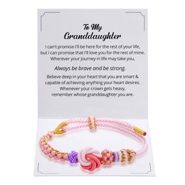 Kvekstio To My Granddaughter Blossom Knot Bracelet, Always Be Brave And Be Strong Adjustable Braided Bracelets for Granddaughter from Grandma, Inspirational Christmas Gift for Women Teen