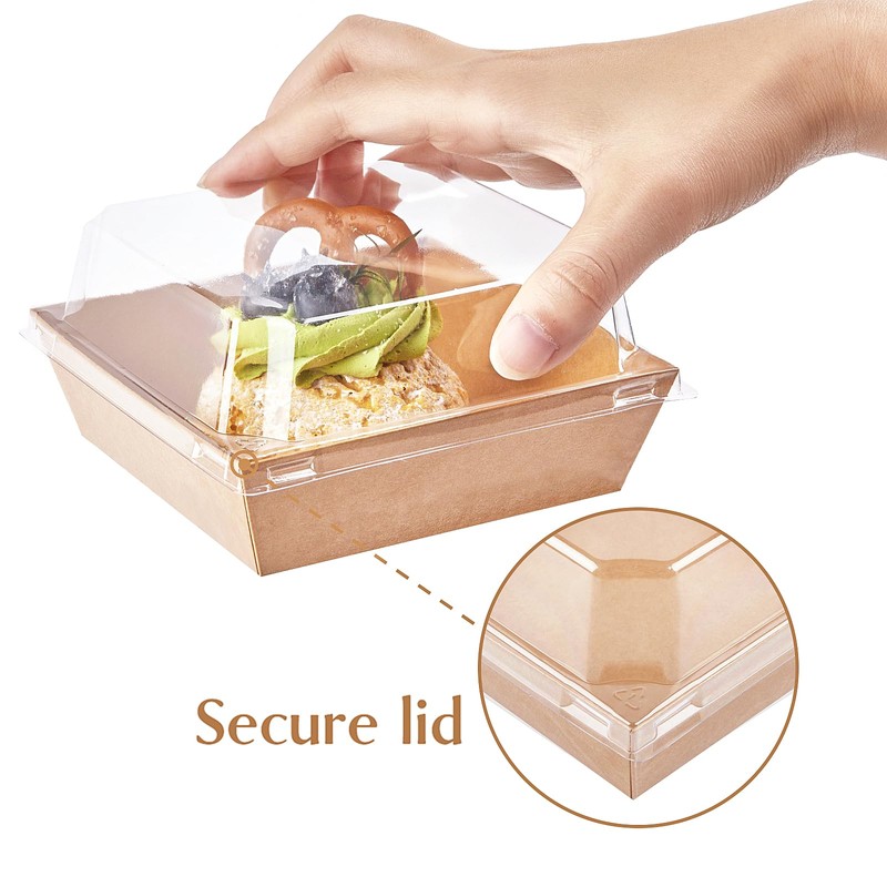 Ocmoiy Kraft Charcuterie Boxes with Clear Lids 4x4 Inch, 100