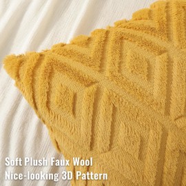 decorUhome Couch Throw Pillow Covers 18x18 Set of 2, Decorative Soft Plush Faux Wool Pillow Covers for Bed Sofa Living Room, Mustard Yellow