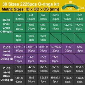 2225pcs 38 Sizes Rubber O Ring Assortment Kit,with 1 Hook Set for Car Plumbing Gas Resists for Pressure Washer Repairs Air Or Gas Sealing Connections Resist Oil and Heat ﻿