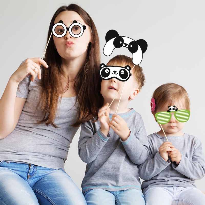 SKIRUP Panda Photo Booth Props, 24 Pieces with Sticks,Panda Theme