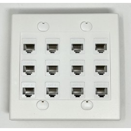 RiteAV 12 Port Flat Dual 2 Gang Ethernet Cat6 RJ45 Network Wall Plate - White