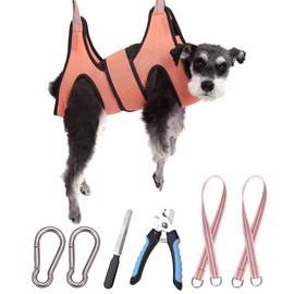 Kkiimatt Dog Pet Grooming Hammock, Dog Hanging Harness for Nail Clipping, Dog Trimming Cutting Hammock for Grooming, Dog Sling Holder Helper for Nail Trimming, Dog Grooming Restraint Bag for Claw Care (Small Orange / 25 LB Max)