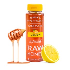 Jamie's Hive to Table Lemon Flavored Honey, 12 Oz – 100% Raw & Unfiltered Honey with a Refreshing Citrus Twist – Perfect for Tea, Desserts & Unique Gifts