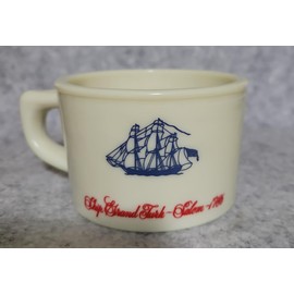 Vintage Salem Ship Recovery Shaving Mug, Cream Color with Blue Ship Design, 1794 Historical Nautical Theme