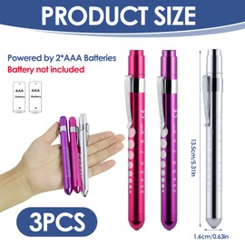 3PCS LED Penlights for Nurses Purple, Pink, Silver, Pen Torch with Pocket Clip, Pupil Gauge Flashlight, Penlight Nurse Accessories