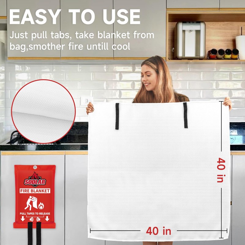 Fire Blanket Emergency for Home Kitchen - 40"x40" Fireproof Safety