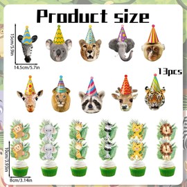 13 Piece Set of Safari Party Decorations, 12 Small Card Insertion, Safari Animals Happy Birthday Banner Wild, Zoo Jungle Animals Decorations, Children's Wildlife Park Party Decoration