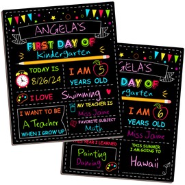 Double-Sided First Day of School Board, 12 × 10 Inches Back to School Sign, Reusable Color Painting Last Day of School Board, Washable Chalkboard Signs for First Day of School Kindergarten Pre-K