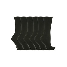Gentle Grip - 6 Pairs of Cotton Rich Everyday Ladies Non Elastic Socks | Soft Top (4-8 UK, GG67 Black)