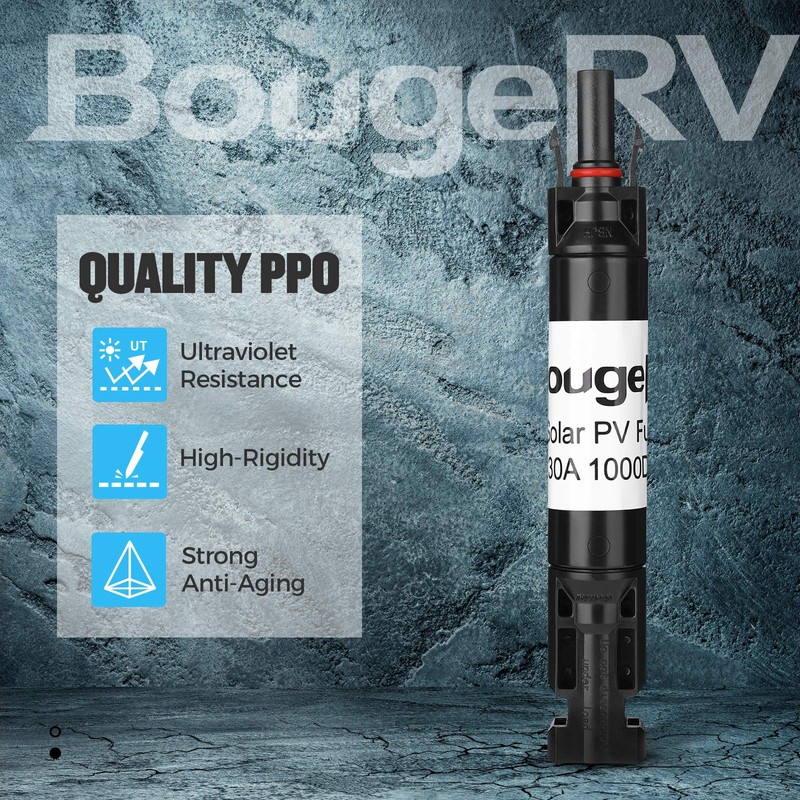 BougeRV 30A Solar Fuse Holder Inline, PV Inline Fuse Holder