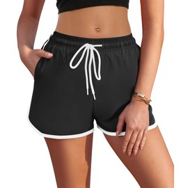 AI'MAGE Women's Swimming Shorts, Summer Swimming Trunks, Quick-Drying Board Shorts, Beach Water Sports Shorts with Liner Pocket, Bikini Shorts, Print Swimming Trunks, S-XXL, 1-Black