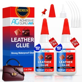 Adhesive Guru Leather Glue (2x0.7 oz) Super Glue for Purses, Sofas and Furniture Repair Ideal for DIY, Upholstery and Leathercraft. Waterproof, Compitable with Aerosol Accelerator - 2 Pack