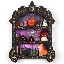 FNYDOX Magic Mirror Floating Shelf for Crystals Rocks Gems Healing Stones, Trinket Knick Knack Shelf Crystals Holder Organizer, Wooden Wall Shelf for Witch Witchy Wiccan Decor Spiritual Gifts