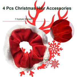 4Pcs Christmas Hair Scrunchies, Glitter Sequin Hair Bands Velvet Scrunchy, Xmas Elastic Ponytail Holders, Christmas Hair Accessories for Women and Girls