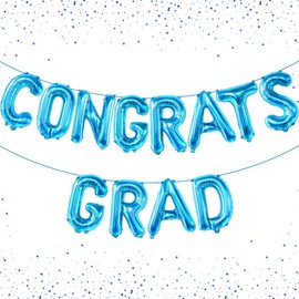 KatchOn, Large Blue Congrats Grad Balloons - 16 Inch | Congrats Grad Balloon Banner For Graduation Decorations 2026 | Foil Balloon Banner For 2026 Graduation Party Decorations