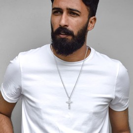 ROMANTICWORK Cross Jesus Guardian Angel Chain 925 Sterling Silver Egypt Anubis Ankh Necklace Christian Religious Egyptian Mythology Amulet Jewellery Gifts for Men Women, Sterling Silver