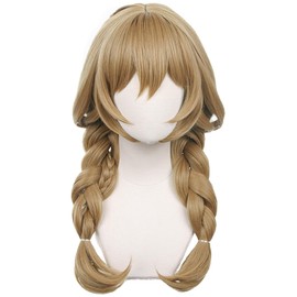 Brow Double Braid Long Cosplay Wig with Bangs Heat Resistant Synthetic Hair for Women Cos Anime Comic Con Party Replacement Wigs