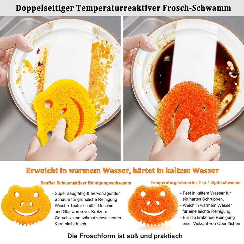 Pack of 5 Temperature Dishwashing Sponge, Double-Sided Scourer, Kitchen Sponges,