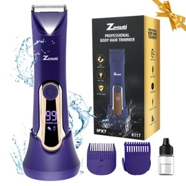 Bikini Trimmer for Women,Electric Body Hair Trimmer Shaver Razors for Women,Wet/Dry Painless Pubic Hair Trimmer Women,IPX7 Waterproof,LED Display,USB Charge Dock,Women's Gifts,Purple
