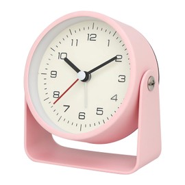 Maxspace 3" Analog Alarm Clock - Silent Non Ticking Small Clock, Rotatable Stand Metal Desk Clock, Simple Design for Living Room Decor/Bedroom/Bedside/Shelf (Pink)