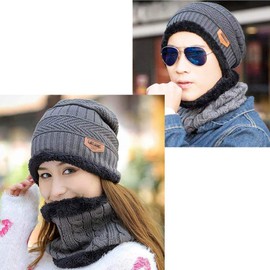 ASYBHYY Hat Scarf and Glove Winter Warm 3 in 1 Set, Knitted Beanie Cap Circle Scarf and Non-Slip Touchscreen Gloves Fleece Lining Soft Stretch for Men or Women (Gray)
