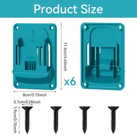 MISIQIMA Pack of 6 Wall Mount Tool Holder (Teal Green), Drill Holder Wall Mount for Makita 18 V Power Tools, Drilling Power Tools, Drill Holder with 24 Screws, 14.4/18 V