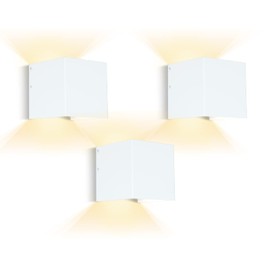 HEQIQEH Modern Style Battery Operated Wall Sconces, LED Cube Indoor Up and Down Wall Lamp with Remote Control, Dimmable Cordless Wall Lighting Fixtures for Living Room,Bedside (White - 3 Pack)