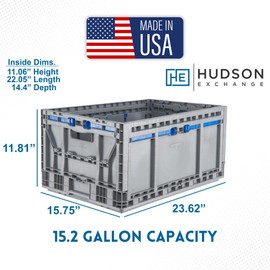 Hudson Exchange 23.62 x 15.75 x 11.81" (15.2 Gallon, 3 Pack) Collapsible Straight Wall Handled Storage Container Tote, Gray