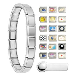 TPZORJX Pack of 18 Charms Bracelet, 9 mm Removable Modules for Italian Bracelets, Stainless Steel Italian Charm de Bracelet Charms, Gift for Men, Boys, Girls (Random Styles), Stainless Steel