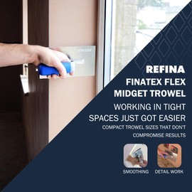 REFINA FINATEX Flex Midget Plastering Trowel for Tight Spaces - 8 x 3" (200 x 80mm) Plasterers w/ 0.4mm Stainless Steel Blade & Ergonomic Handle - Applying, Smoothing & Finishing Trowel