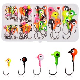 Jig Heads Fishing Hook Set, 60 Pieces Jig Hooks with Round Jig Head Fishing Box for Rubber Fish Size 0.9 g 1.8 g 3.6 g 7.2 g 10.5 g