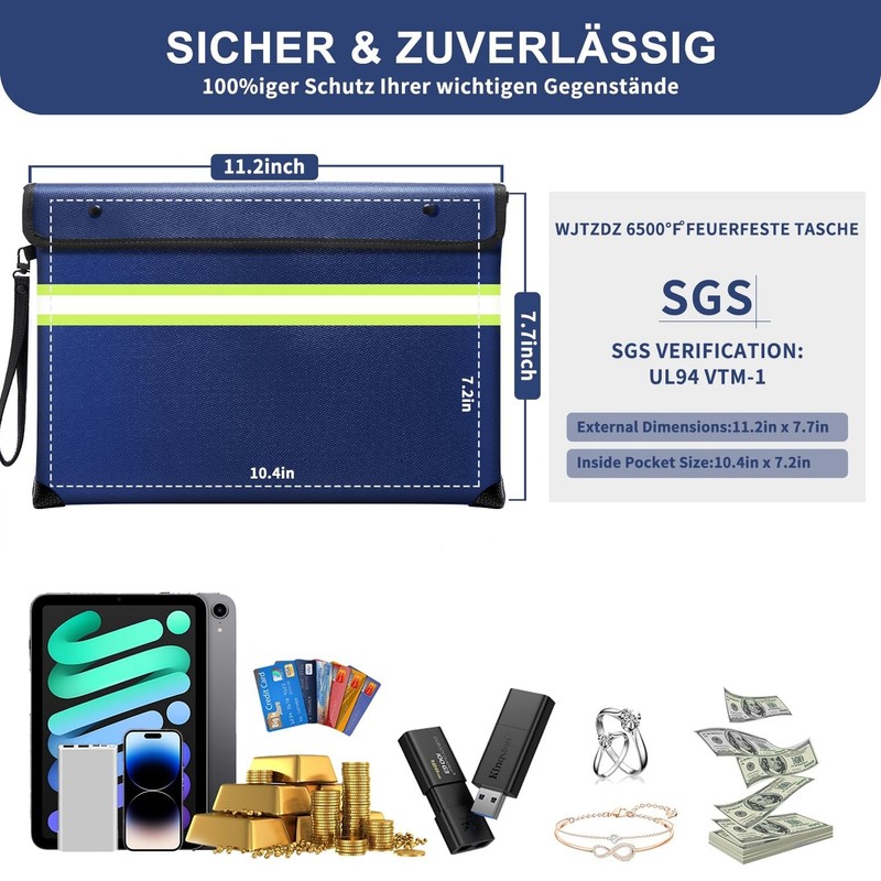 6500 °F Improved Fireproof Wallet with Waterproof Zip for Cash,