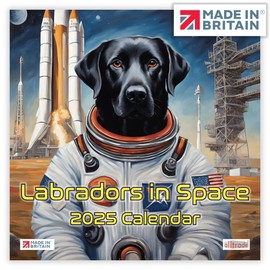 ALLTRADE Calendar 2025 UK Holidays Labradors Labs In Space month to view Large Wall 2025 Calendar UK Holidays MADE IN BRITAIN® on FSC® stock great Gift for Mom Dad colleague friends & family