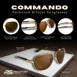 proSPORT Aviator Polarized Bifocal Sunglass Readers Fishing Driving Gold Brown Lens Spring Hinge Men Women 2.0 1.50 1.75 2.25 2.50