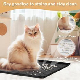 Silicone Cat Litter Mat for litter box Large 34" X 22"-Easy to Clean Cat Litter Trapping Mat, Waterproof, urine-proof and non-slip to keep the floor clean and tidy（Black）