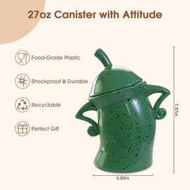 GUAOOYY Canister with Attitude, 27OZ Plastic Coffee Canister with Lid, Cookie Jar, Cute Airtight Food Storage Container, Pantry Jar for Loose Tea Sugar Spice, Snack, Coffee Bar Decor (Green)