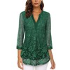 Vafoly Women's 3/4 Sleeve Top, Henley V-Neck, Double Layer, Mesh,