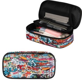 Abstract Graffiti Big Capacity Pencil Case Pencil Pouch with Zipper, Pen Marker Stationery Bag Art Supply Storage Organizer Box Portable Stationery Storage Bag Pen Holder for Boys Girls