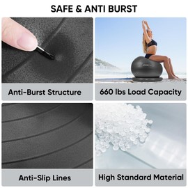 APEXUP Yoga Ball Chair, Exercise Ball Chair with Base for Office, Anti Slip Stability Ball Fitness Ball Seat, Home Gym Workout Ball, Balance Ball with Pump (Black, XL)