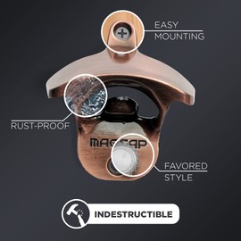 MAGCAP - Abrebotellas para exteriores montado en la pared, estilo magnético de abridor de botellas de cerveza que atrapa tapas, fácil de instalar e increíblemente cómodo