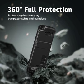 bibuks Steam Deck Protective Case with Kickstand, Non-Slip Skin, 2 Screen Protectors, 4 Thumb Grips (Black)