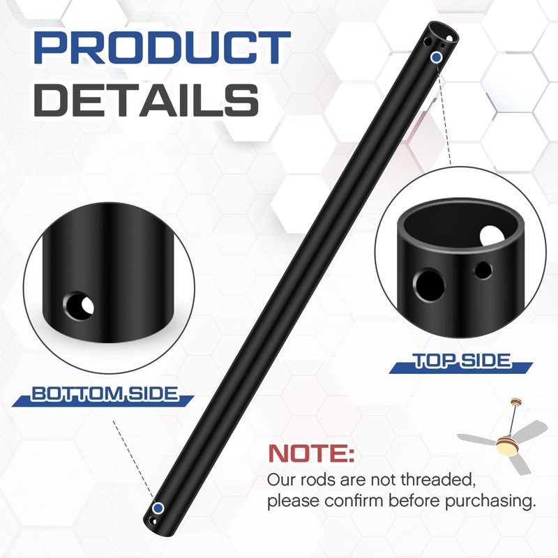 VIHOSE 18 Inch Ceiling Fan Downrod with Extension Cord 1.5
