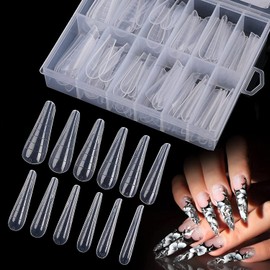 DOKLY Clear Dual Nail Forms System 120pcs Coffin Nail Mold Tips Acrylic Stiletto Nail Extension Tools for Nail Art Salon Nails Design