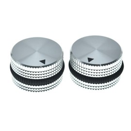 KAISH 2 piezas de 25 mm de diámetro. Perillas de potenciómetro de aluminio de 1/4 pulgadas universales de metal para guitarra, bajo, amplificador AMPS, amplificador de potencia, preamplificadores, equipos de audio, plata con junta tórica de goma negra